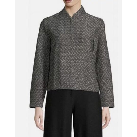 EILEEN FISHER Cotton Blend Jacquard Zip-Up Flight Jacket Petite Large LP $278‎ - Picture 5 of 15